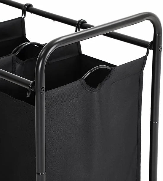 SONGMICS Home Wasmand met 3 afneembare stoffen zakken, stevige wasserette , 3 x 44 liter, zwart LSF003B