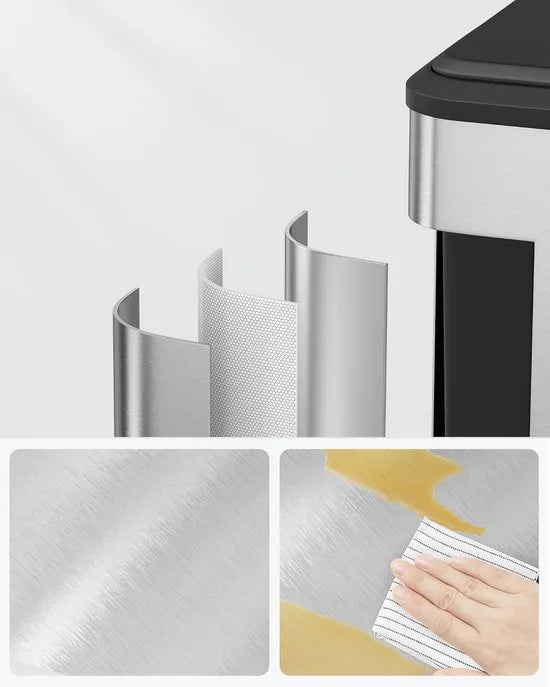 SONGMICS - Keukenafvalbak - pedaalemmer 2 x 15 Liter - 2 compartimenten - met binnenemmer, softclose - Metallic Zilver