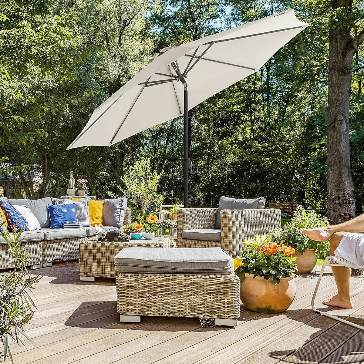 SONGMICS Parasol Tuinparasol, Marketplace parasol, UV-bescherming tot UPF 50+, 300 cm terrasparaplu, zonwering, buigbaar, met slinger, zonder standaard, voor tuin, balkon, terras