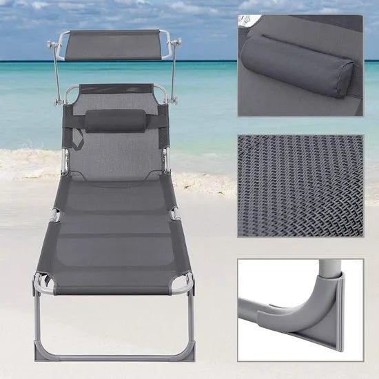 Strandstoel/ Strandbed met Zonnescherm - Grijs