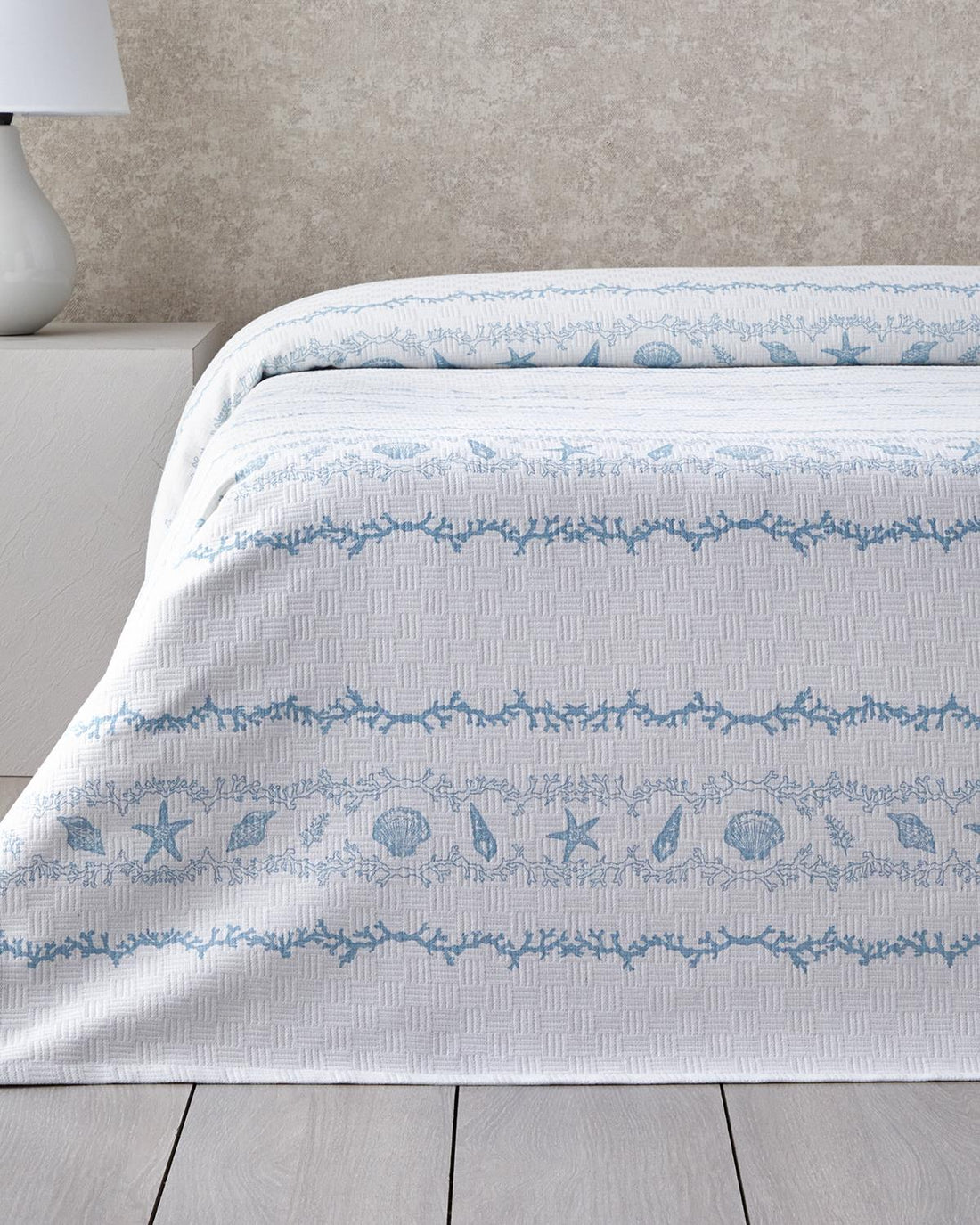 English Home Submarine Treasures Zomerdeken / Bedsprei – 100% Katoen – Blauw/Wit