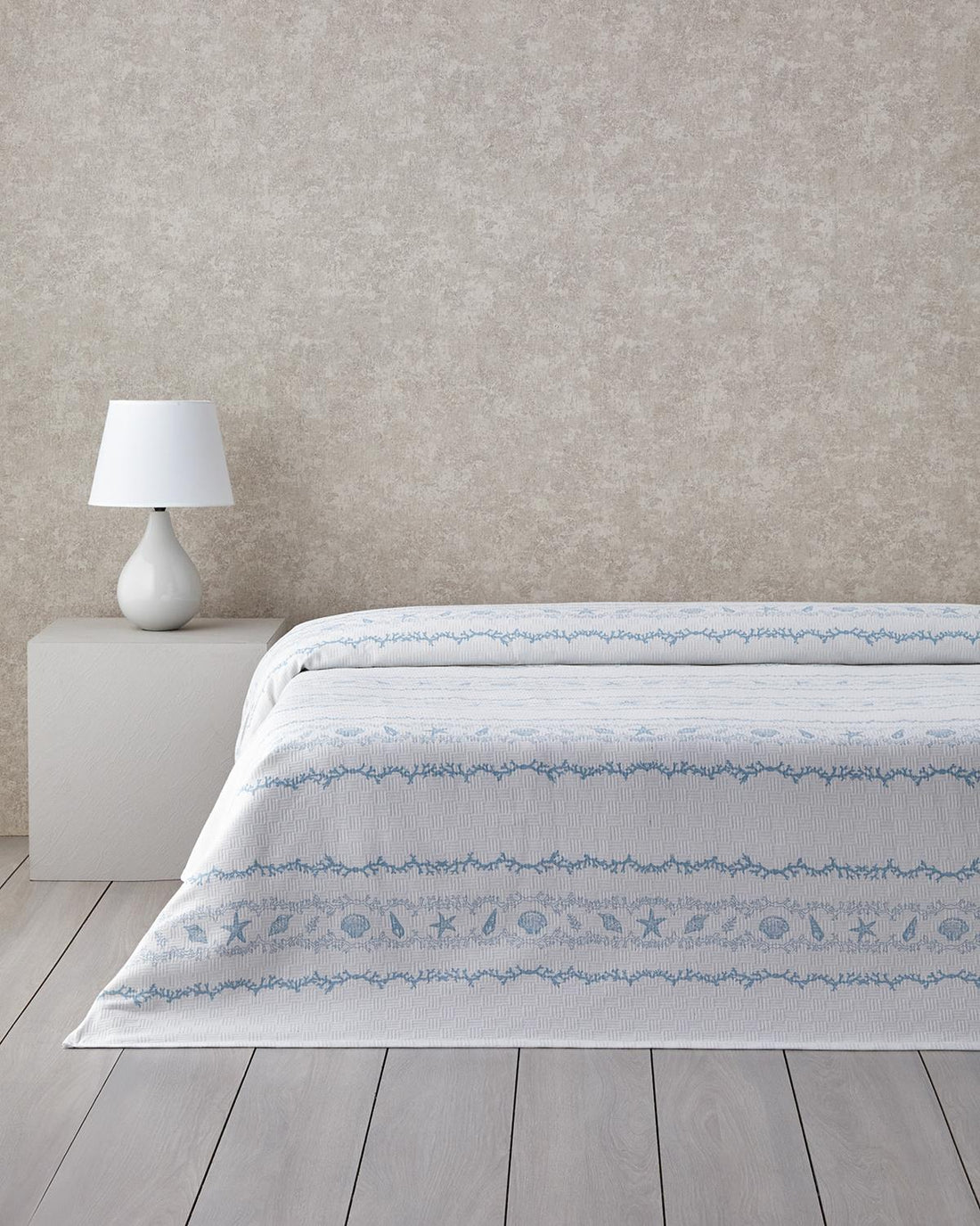 English Home Submarine Treasures Zomerdeken / Bedsprei – 100% Katoen – Blauw/Wit
