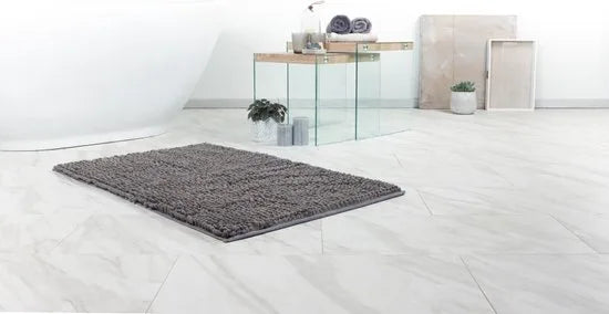 Tapijtenloods Fluffy Badmat Antislip - Zwart - 50x90 CM - Douchemat Hoogpolig - Soft Touch – Grijs 67 x 110cm