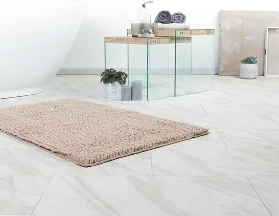 Tapijtenloods Fluffy Badmat Antislip - Creme - 55 CM ROND - Douchemat Hoogpolig - Soft Touch – Taupe