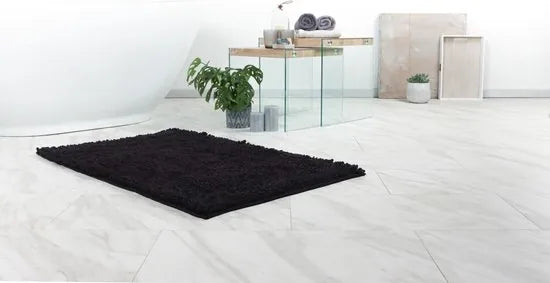 Tapijtenloods Fluffy Badmat Antislip - Zwart - 50x90 CM - Douchemat Hoogpolig - Soft Touch – Zwart 40 x 60cm