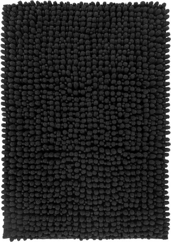 Tapijtenloods Fluffy Badmat Antislip - Creme - 55 CM ROND - Douchemat Hoogpolig - Soft Touch – Zwart