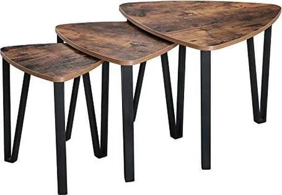 Trend24 Salontafels - Salontafel industrieel - Bijzettafel - Salontafel hout - Set van 3 stuks - Rustiek bruin - Zwart
