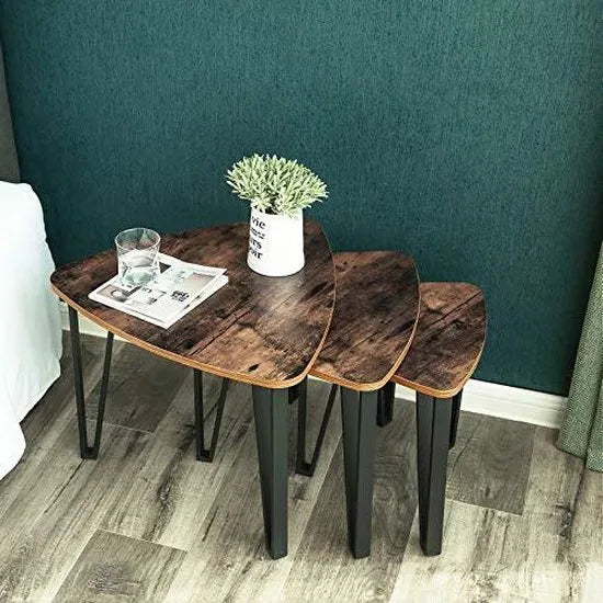 Trend24 Salontafels - Salontafel industrieel - Bijzettafel - Salontafel hout - Set van 3 stuks - Rustiek bruin - Zwart
