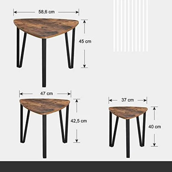 Trend24 Salontafels - Salontafel industrieel - Bijzettafel - Salontafel hout - Set van 3 stuks - Rustiek bruin - Zwart