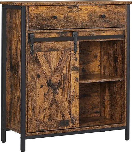 VASAGLE dressoir, dressoir met lade, keukenkast, ladekast met schuifdeur in landelijke stijl, industrieel ontwerp, vintage bruin-zwart LSC100B01