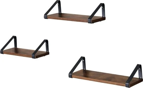 Vasagle wandplank in industrieel ontwerp zwevende plank set van 3
