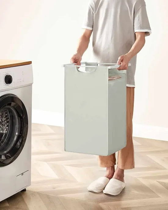 Wasmand 2 compartimenten, wasmand met plank, waskast, oxford stof verwijderbaar metalen frame, 2 x 46 l, 73 x 33 x 72 cm, wit