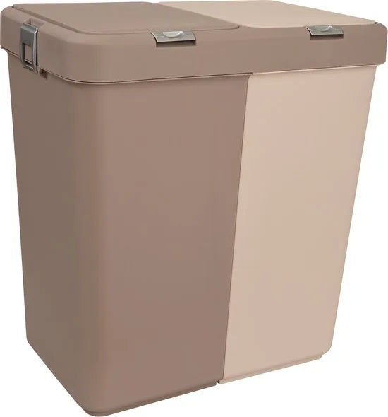 Wasmand - Wassorteerder - Wasmand opvouwbaar - Wasbox - Wasmand met touch deksel - Sumpas Wasmand - 2 vakken -80 Liter - 100% gerecycled plastic - Bruin/Creme