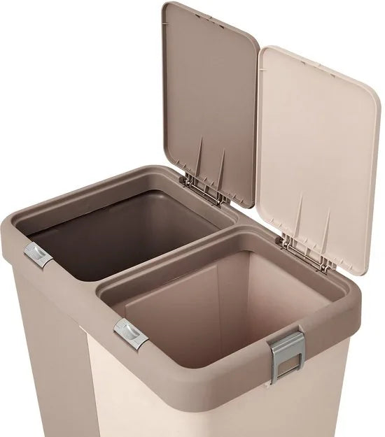 Wasmand - Wassorteerder - Wasmand opvouwbaar - Wasbox - Wasmand met touch deksel - Sumpas Wasmand - 2 vakken -80 Liter - 100% gerecycled plastic - Bruin/Creme