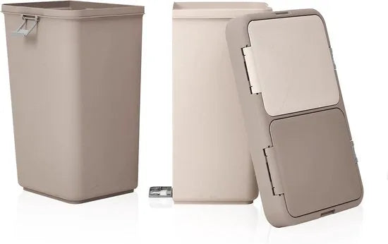 Wasmand - Wassorteerder - Wasmand opvouwbaar - Wasbox - Wasmand met touch deksel - Sumpas Wasmand - 2 vakken -80 Liter - 100% gerecycled plastic - Bruin/Creme
